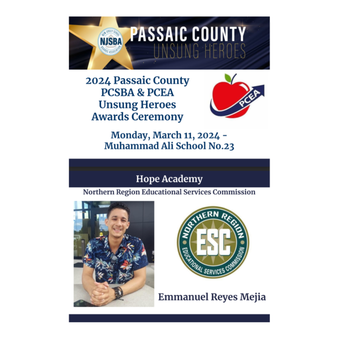  2024 Passaic County  PCSBA & PCEA Unsung Heroes Awards Ceremony